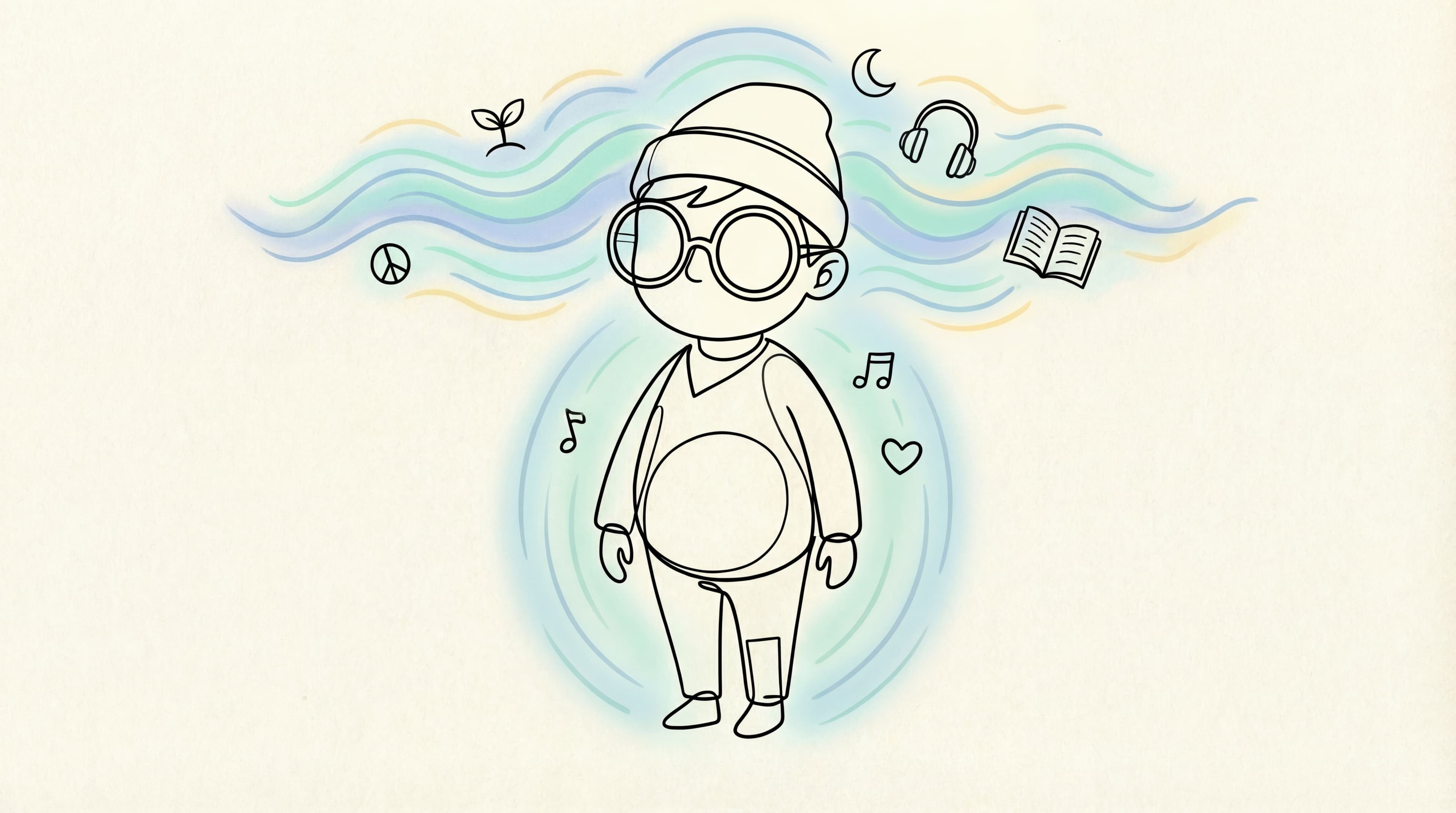 Tekening van een kind met ADHA prikkels in een ontprikkelruimte of OASE